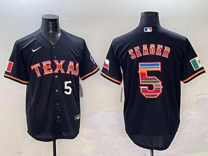 Men Texas Rangers #5 Seager Black Mexico 2025 Nike MLB Jersey style 4